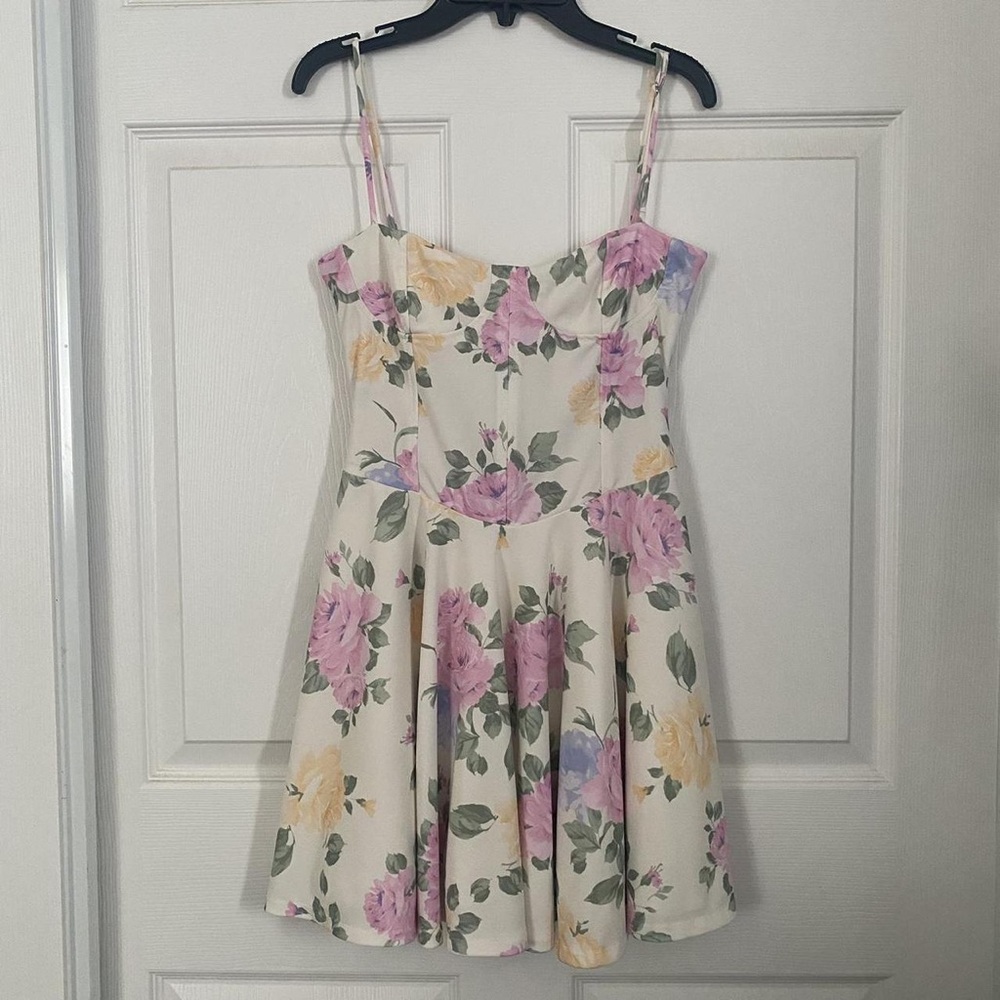 Zara Cream Floral Mini Dress with Pink, Purple & Yellow Blooms